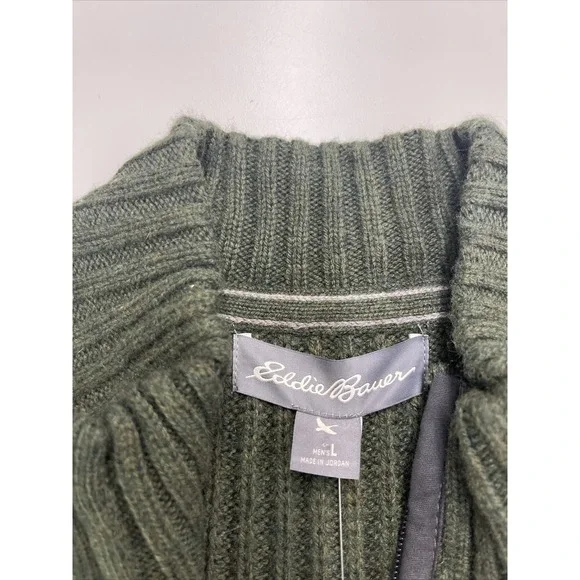 NWT Eddie Bauer Mens  Knit Fisherman Sweater ‎ Collar Wool Blend Large - Picture 4 of 7